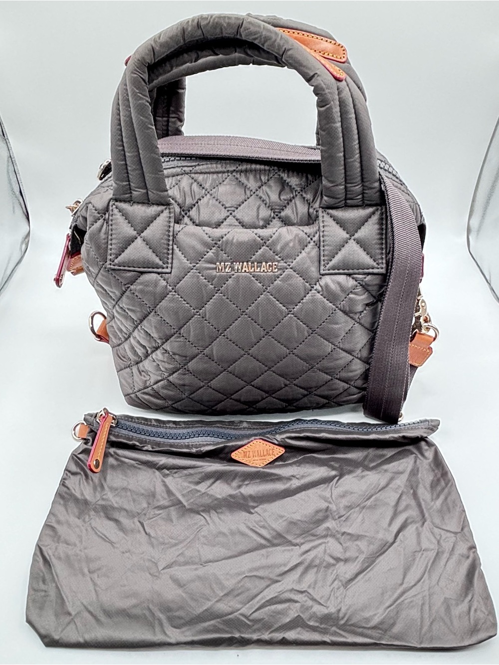 MZ Wallace | Small Sutton Deluxe Charcoal Quilted Purse Crossbody/Tote